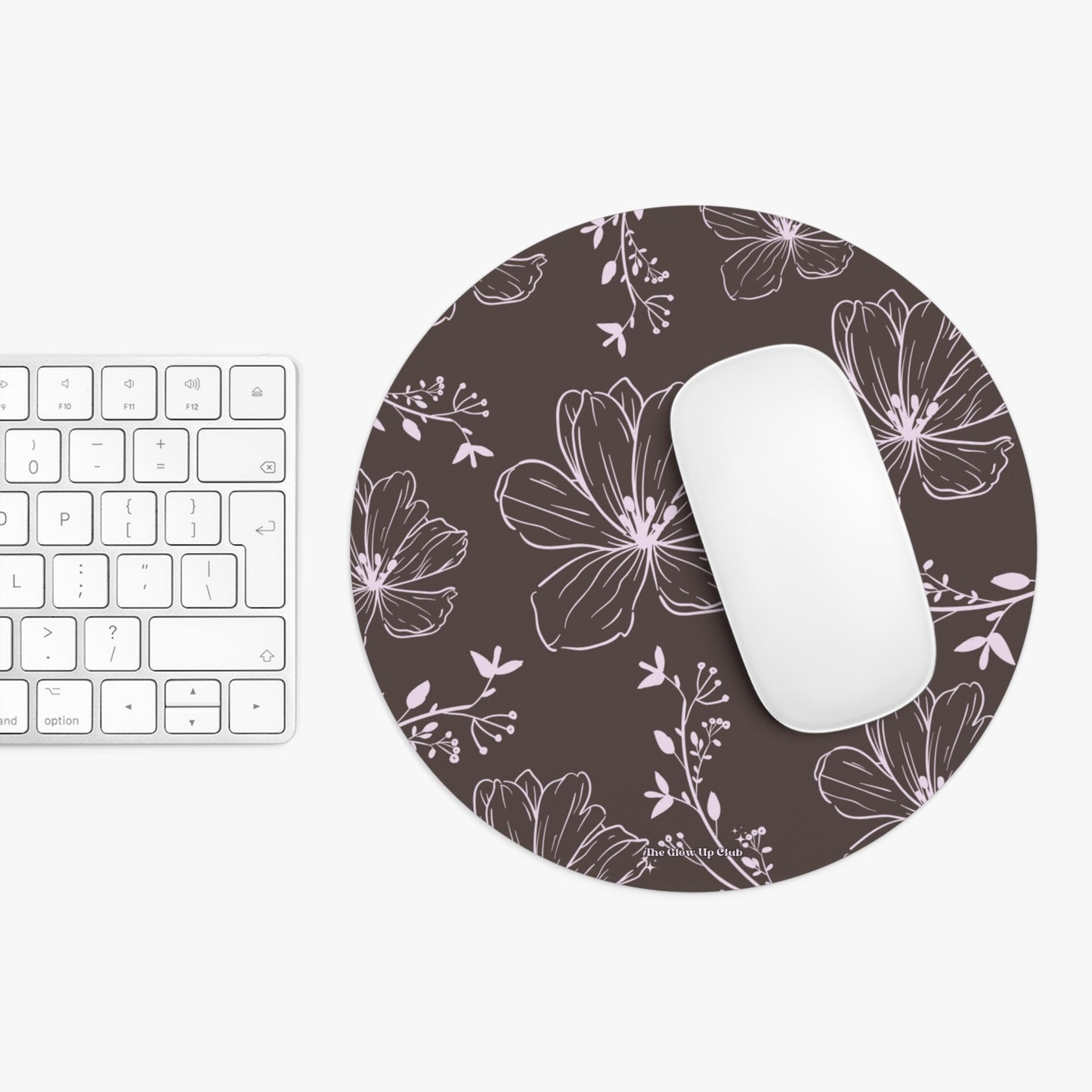 Realistic flowers grey - Round Small Mouse Pad