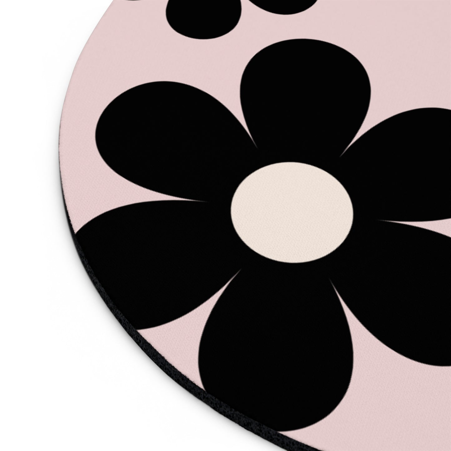Big black flowers on pink background - Round Small Mouse Pad