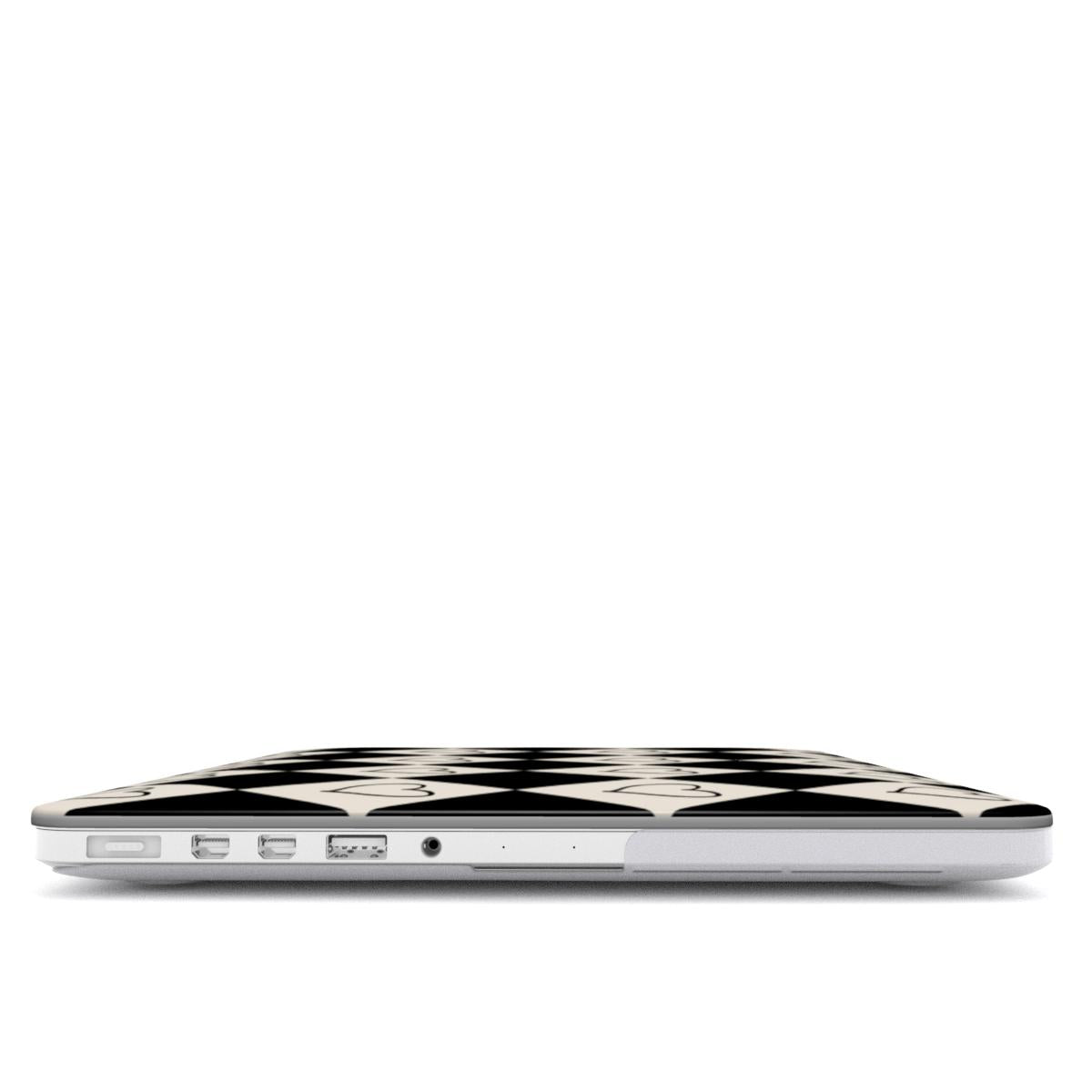 Black cream heart checkers MacBook Case