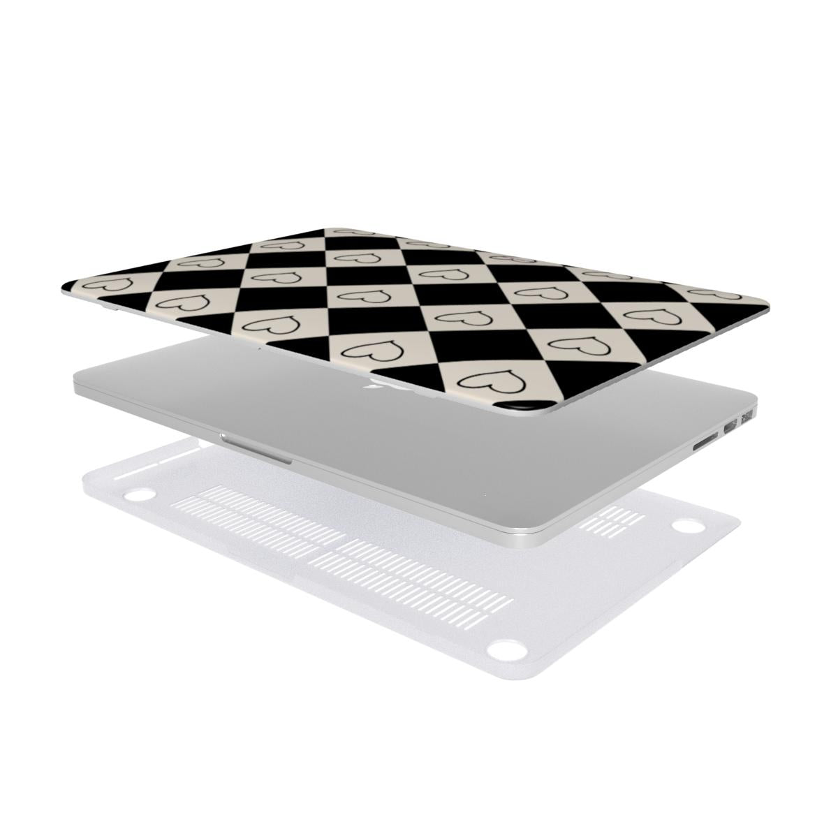 Black cream heart checkers MacBook Case