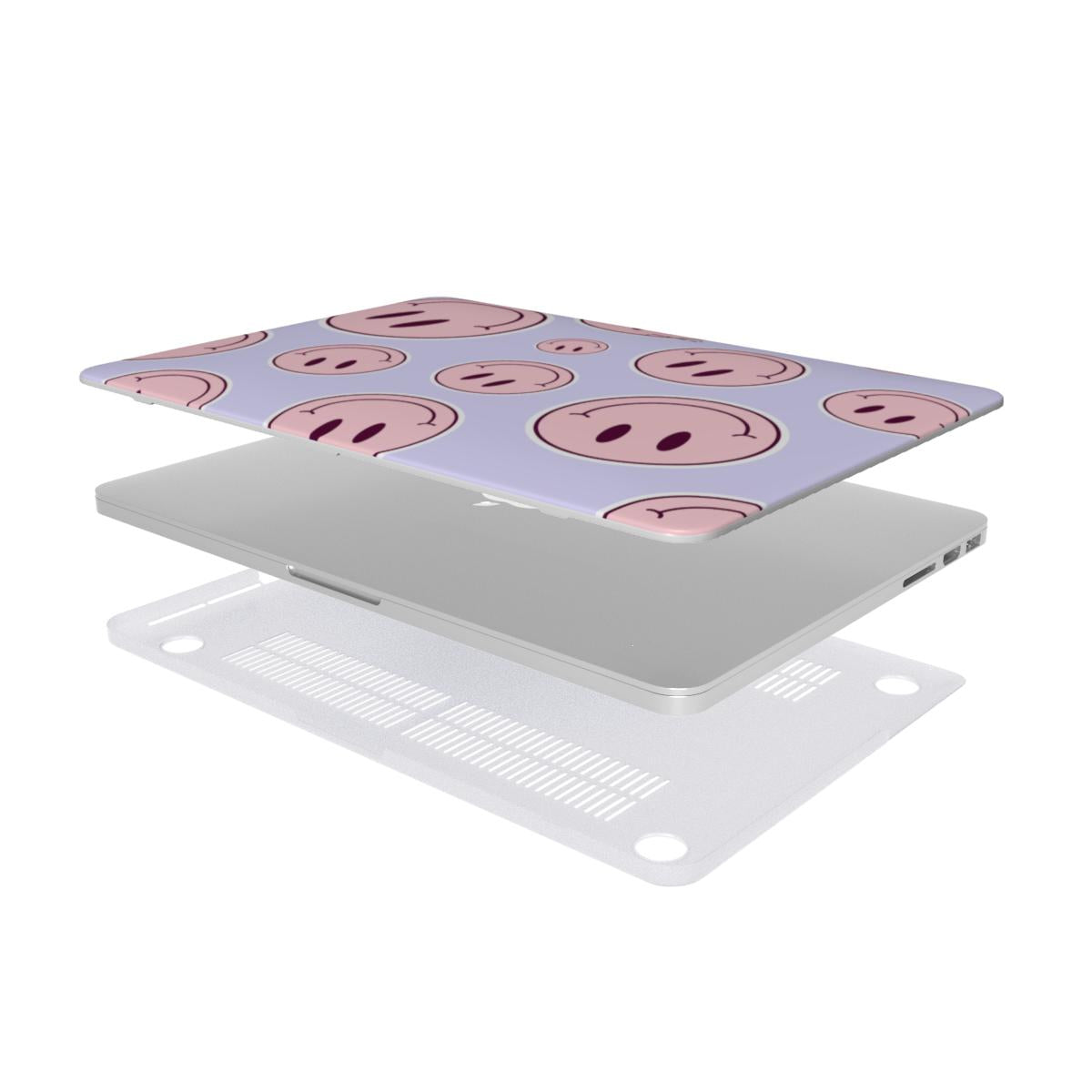 Smiley faces pink on purple MacBook Case
