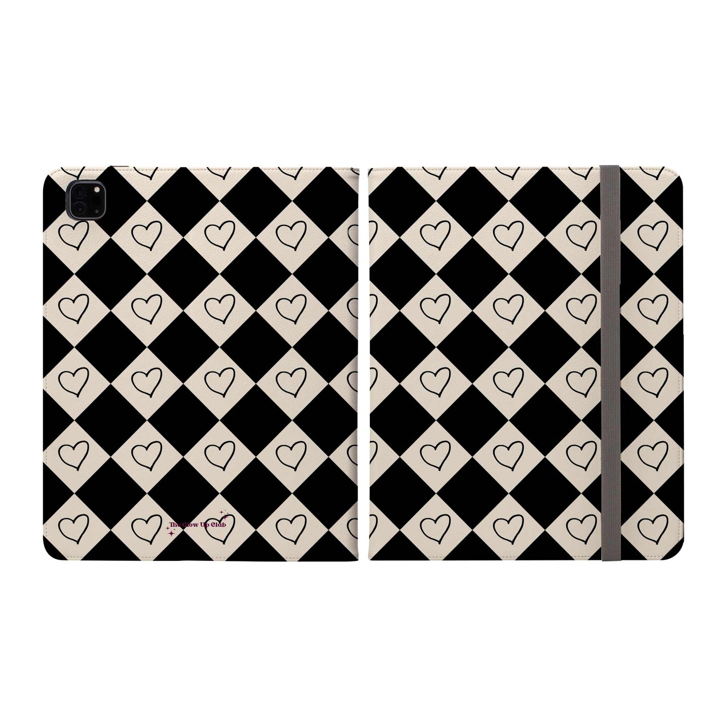Black and cream heart checkers - iPad Case