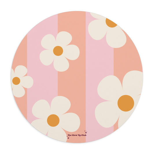 Flowers with stripes - Round Small Mouse Pad