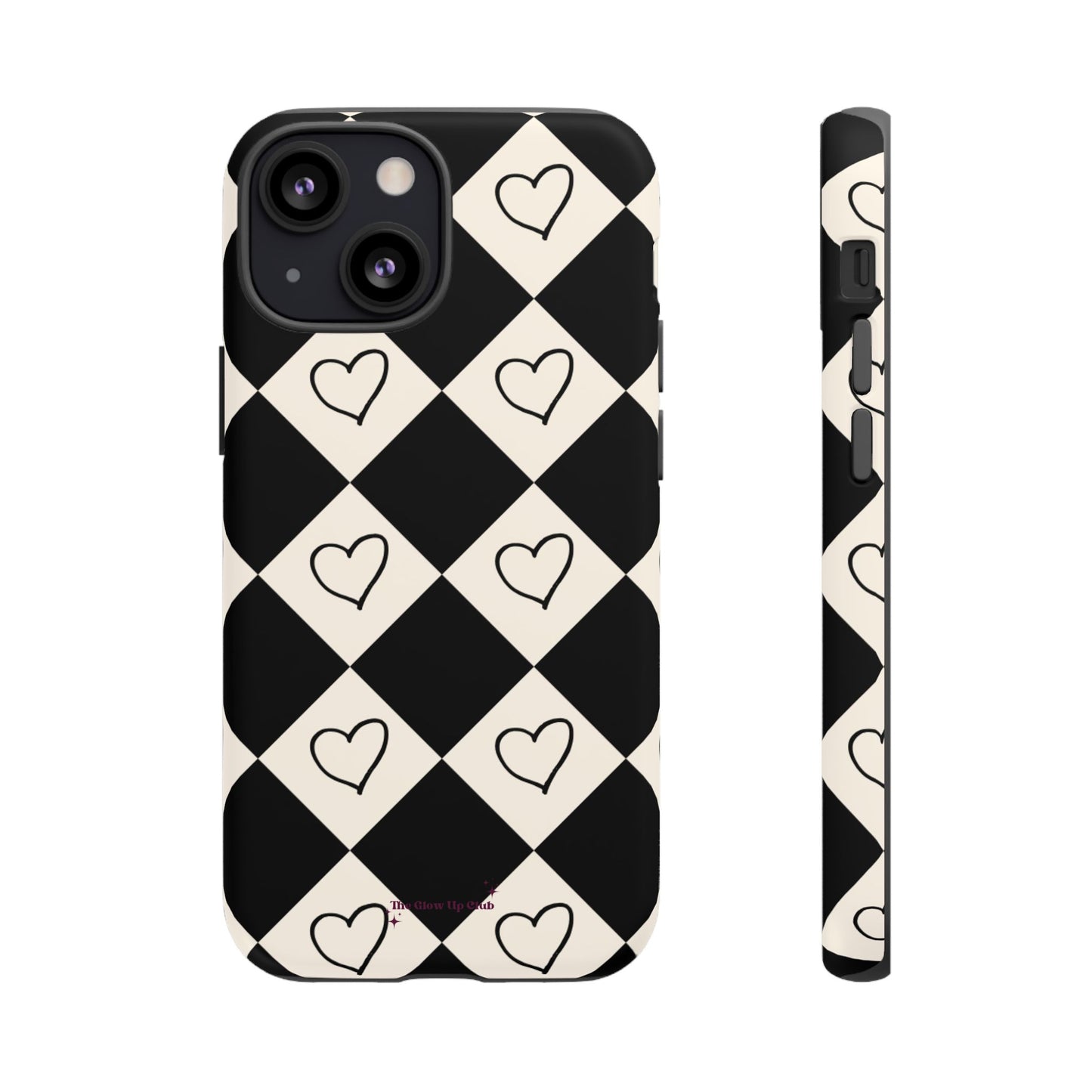 Black and cream heart checkers - tough case