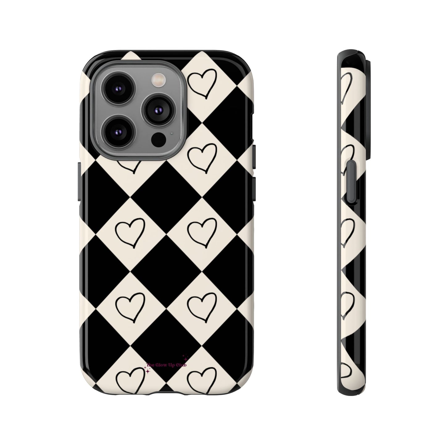 Black and cream heart checkers - tough case