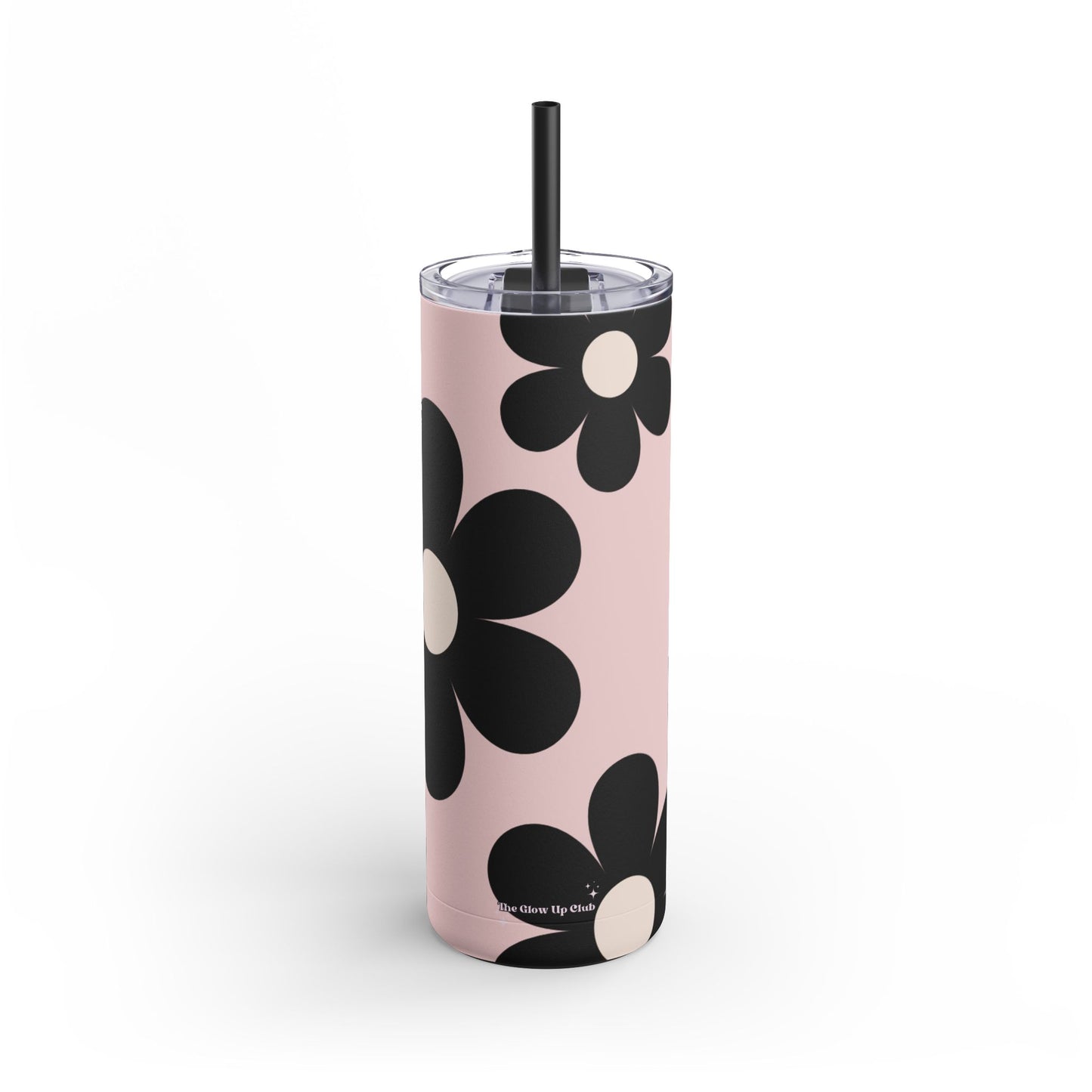 Big black flowers on pink background Tumbler, 20oz