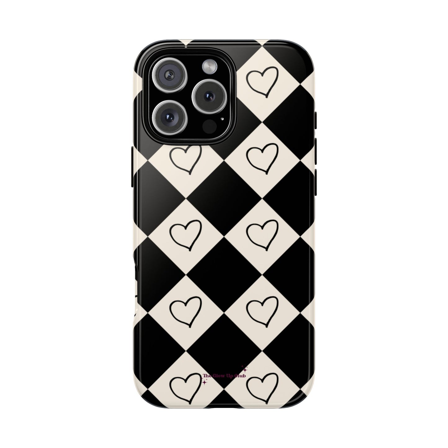 Black and cream heart checkers - tough case