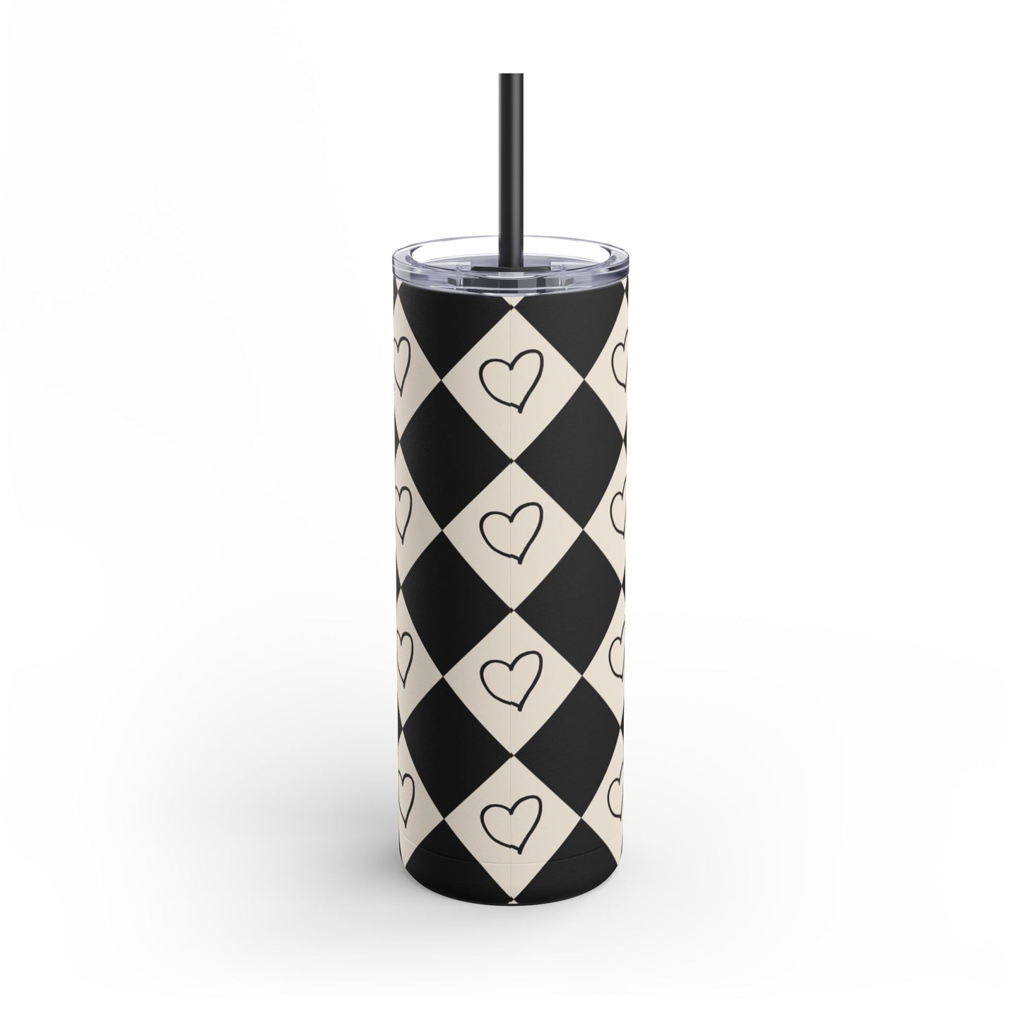 Black and cream heart checkers Tumbler, 20oz