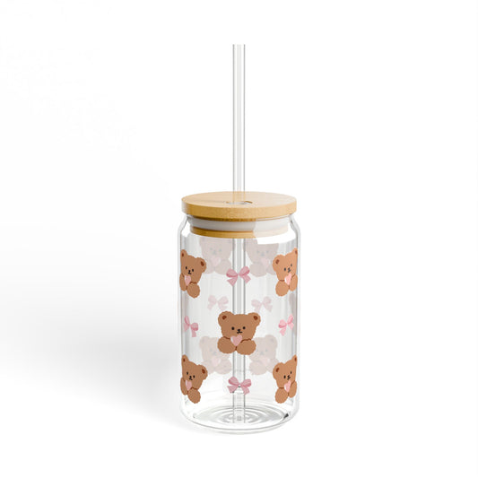 Teddies & ribbons - 16 oz Glass Sipper