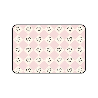 Pink heart checkers - Desk Mat