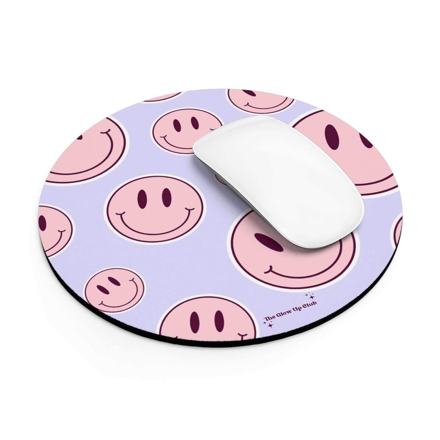 Smiley faces pink on purple - Round Small Mouse Pad