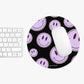 Smiley faces purple on black - Round Small Mouse Pad