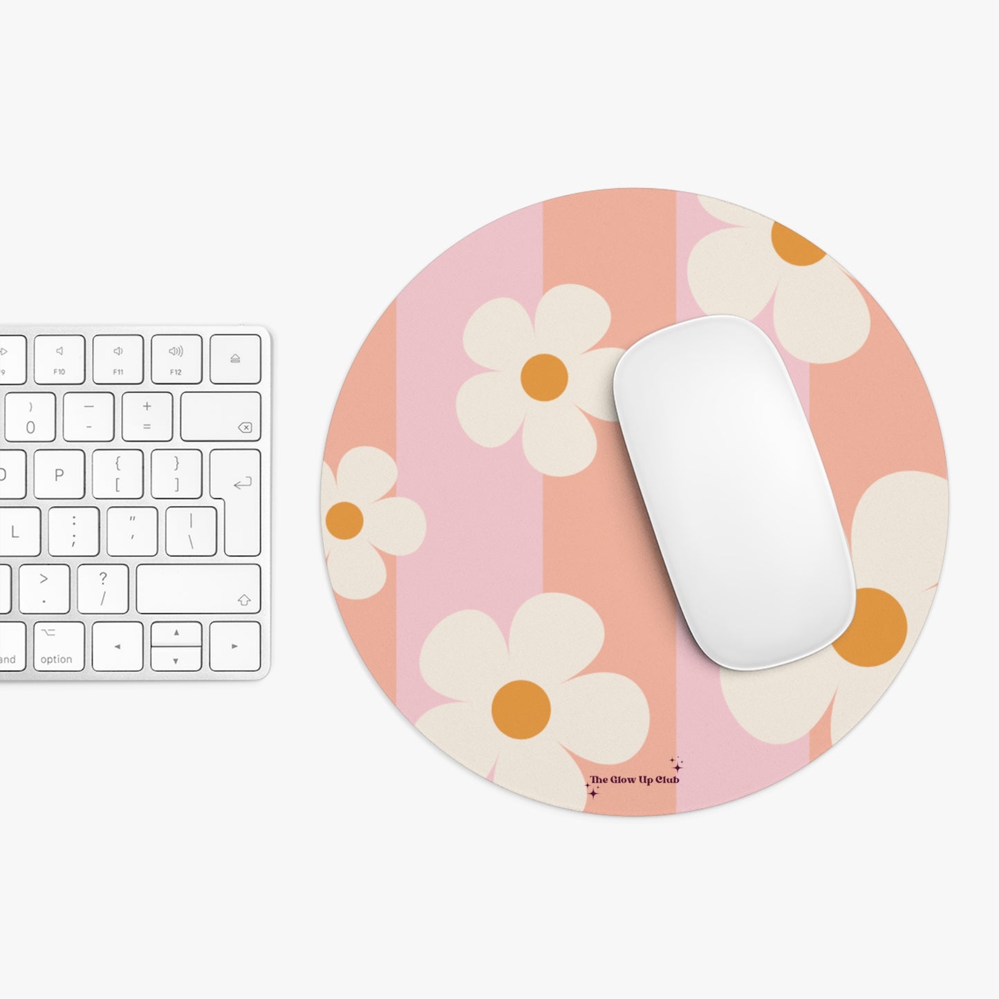 Flowers with stripes - Round Small Mouse Pad