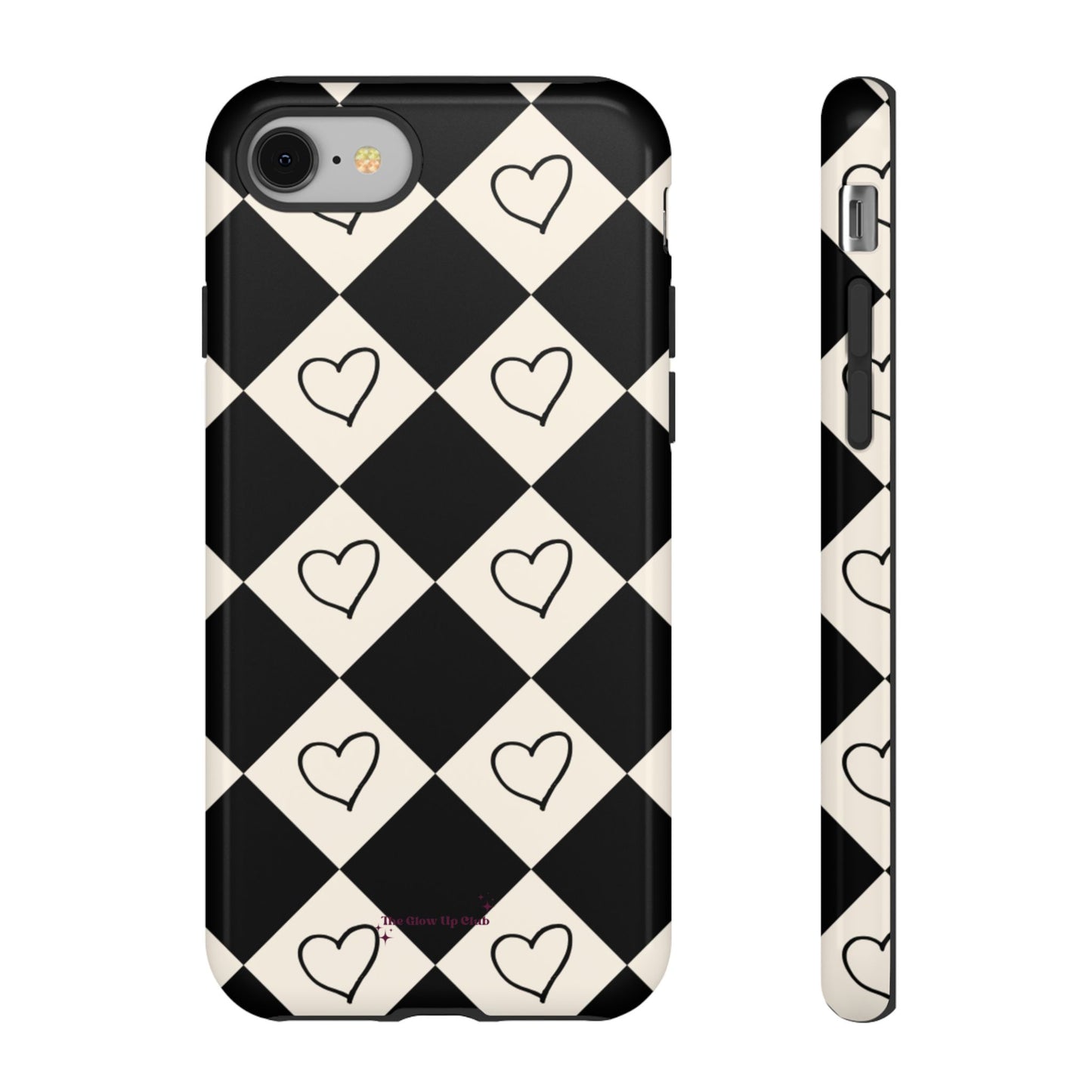 Black and cream heart checkers - tough case