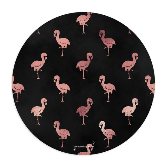 Rose gold flamingos - Round Small Mouse Pad