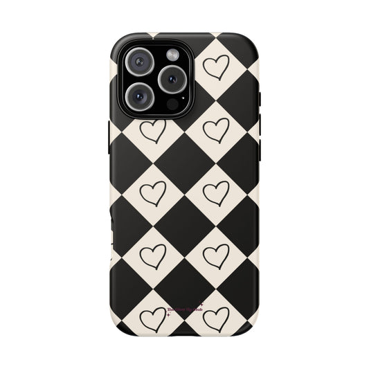 Black and cream heart checkers - tough case