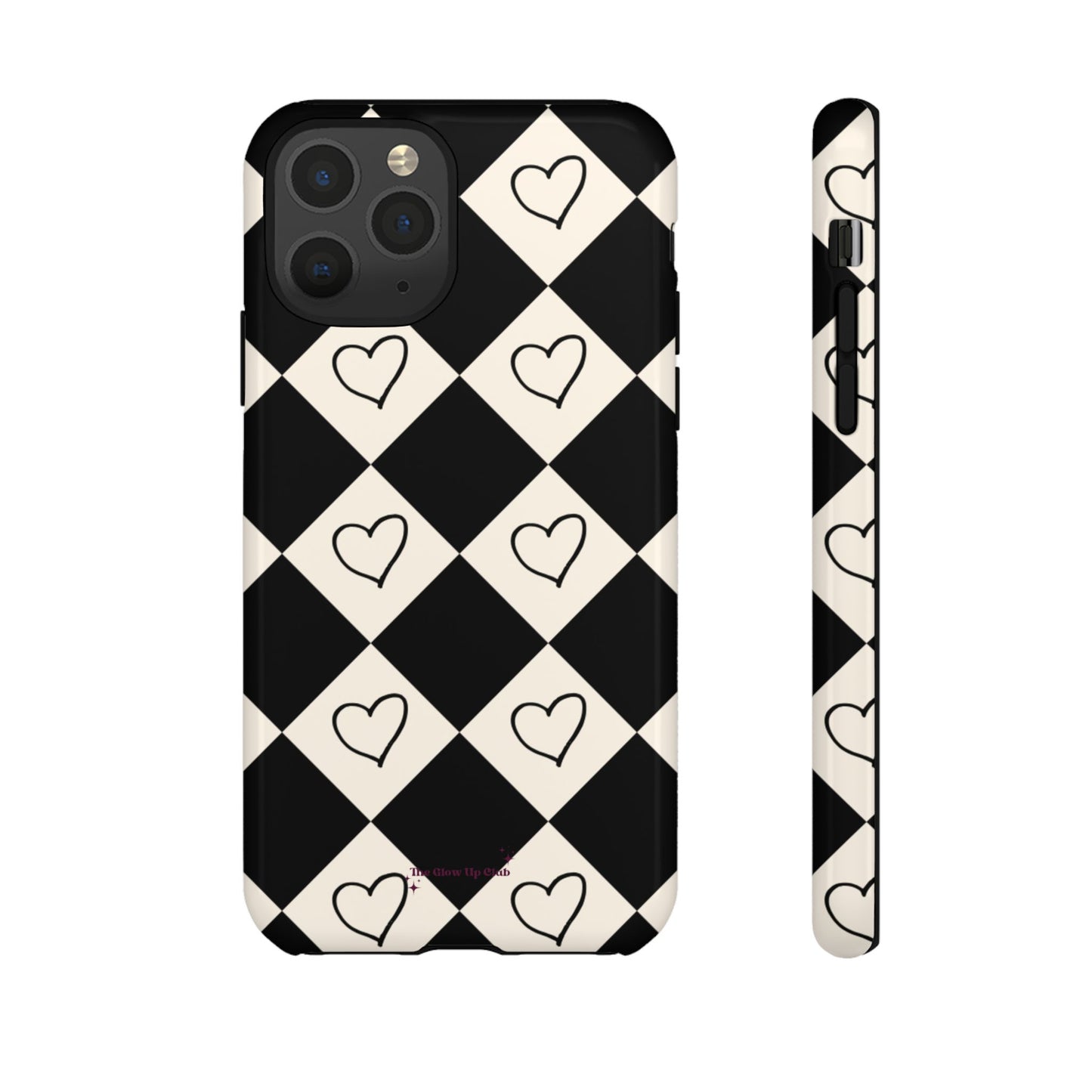 Black and cream heart checkers - tough case