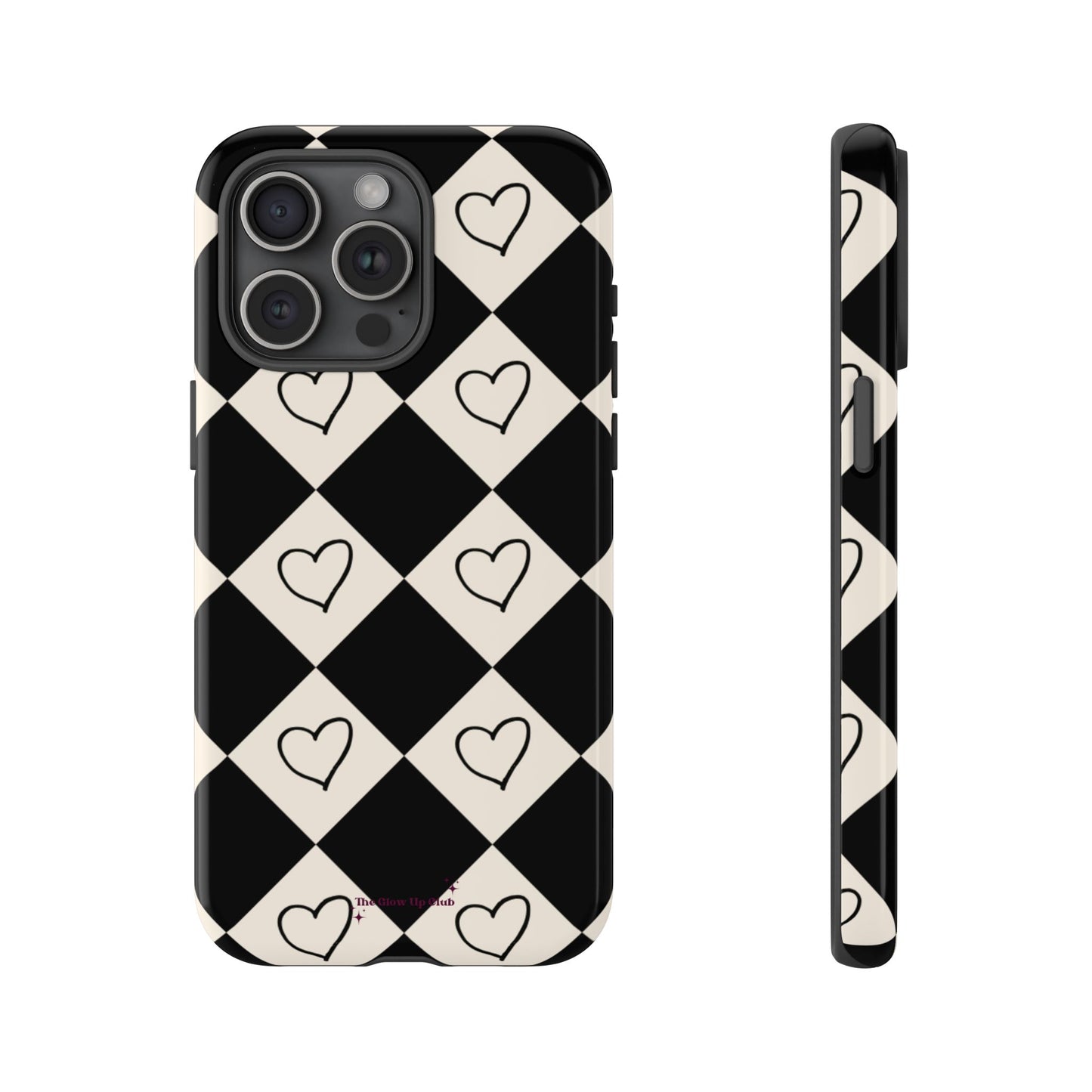 Black and cream heart checkers - tough case