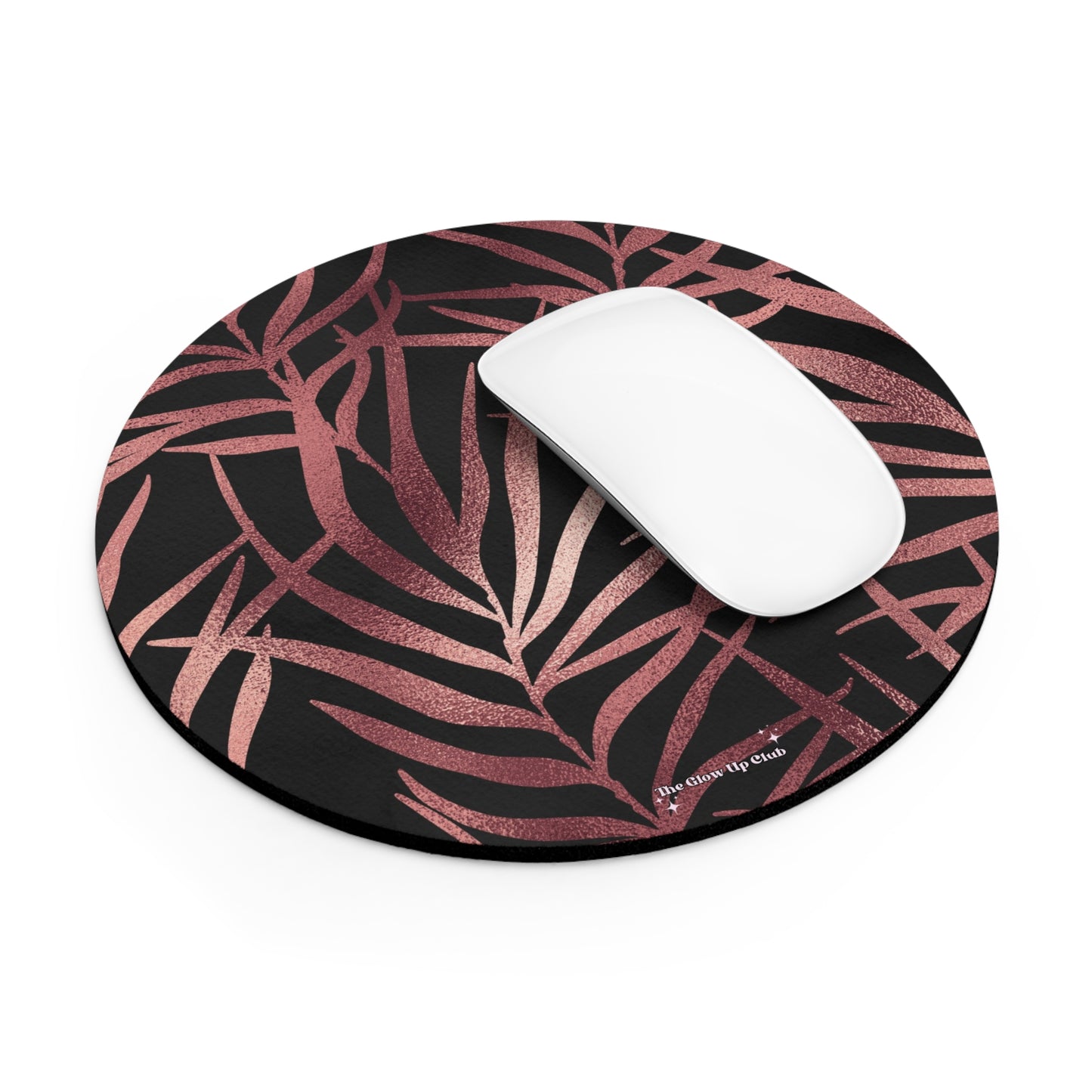 Rose gold leaves - Round Small Mouse Pad