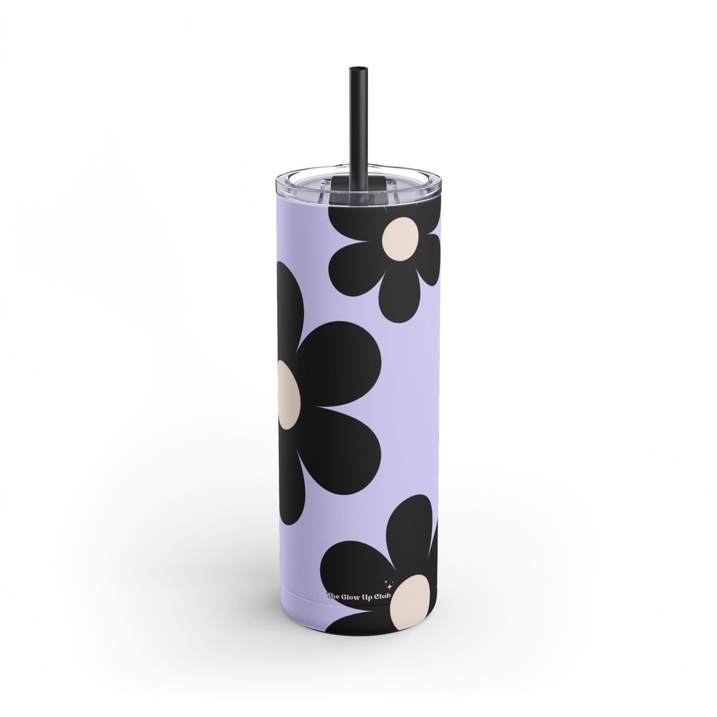 Big black flowers on purple background Tumbler, 20oz