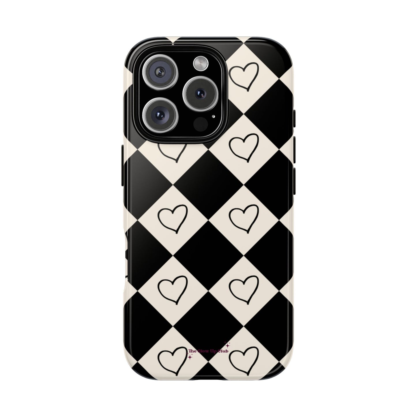 Black and cream heart checkers - tough case