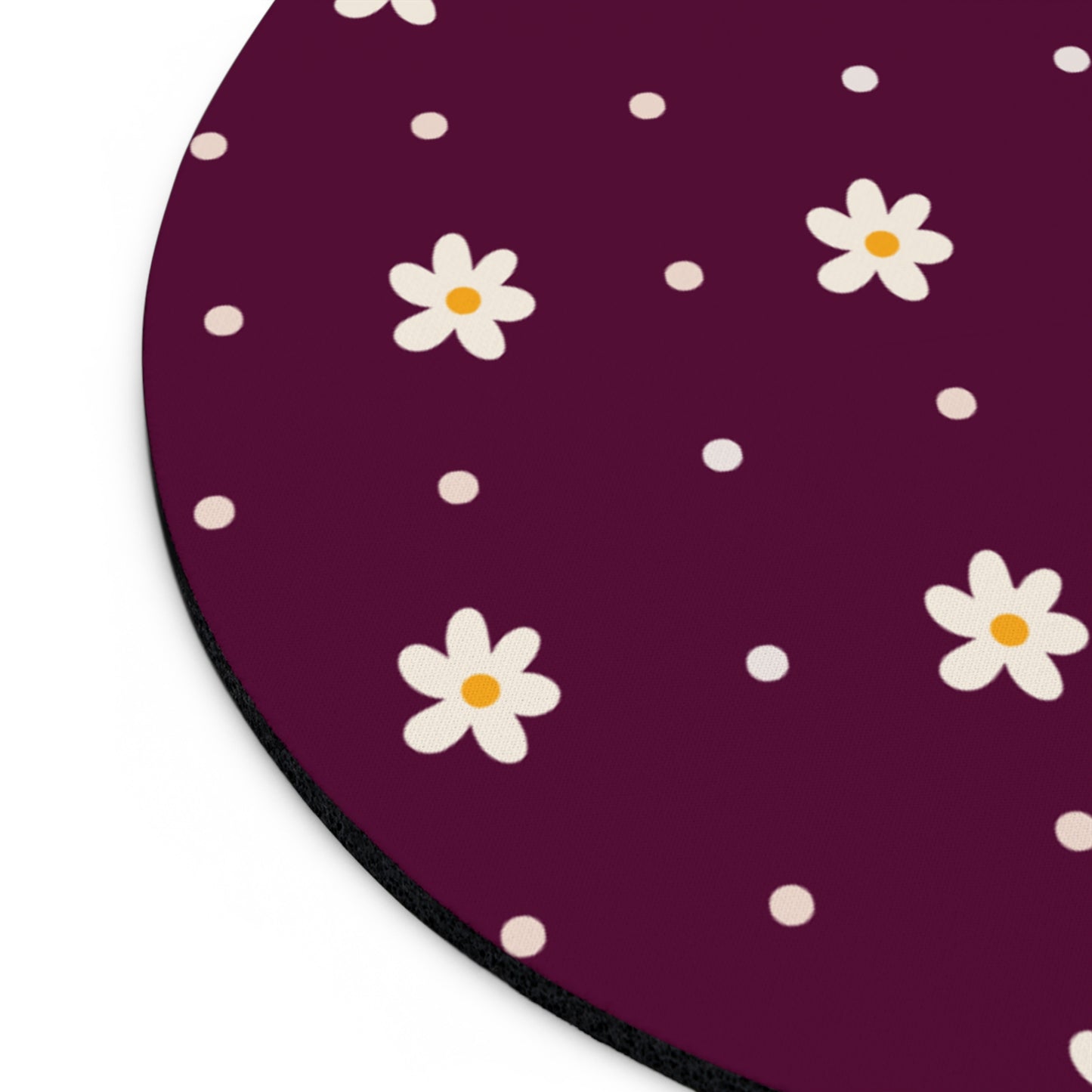 Flowers and dots burgundy - Round Small Mouse Pad