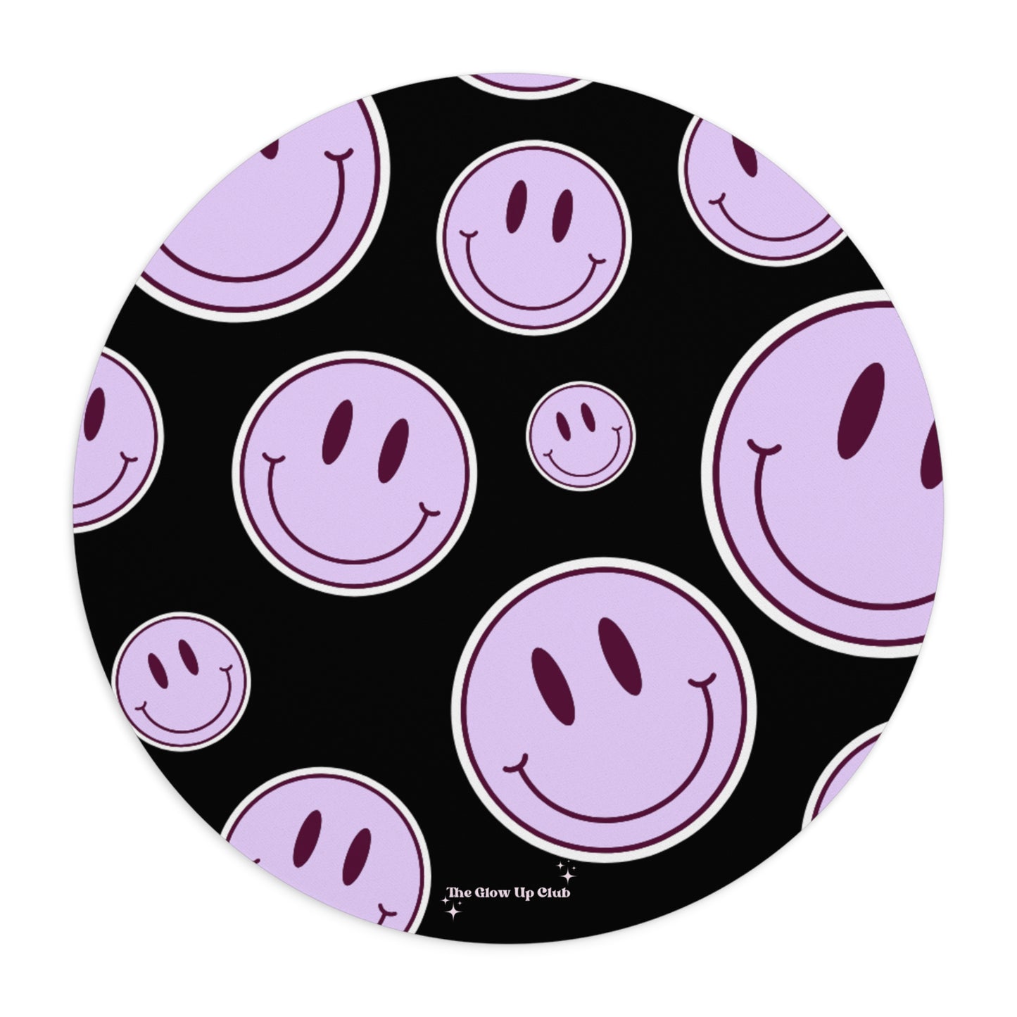 Smiley faces purple on black - Round Small Mouse Pad