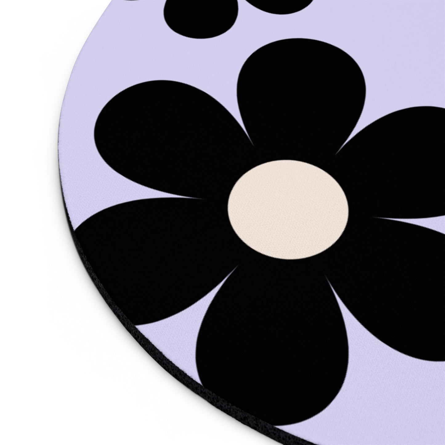 Big black flowers on purple background - Round Small Mouse Pad