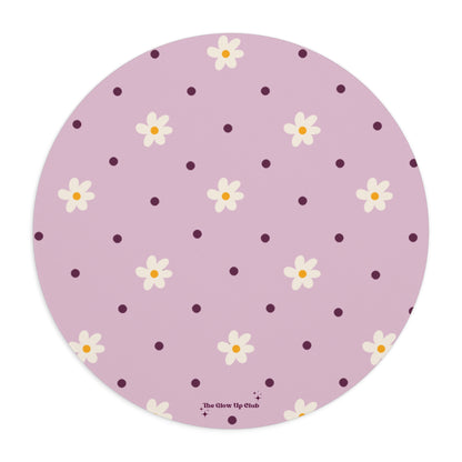 Flowers and dots pink - Round Small Mouse Pad