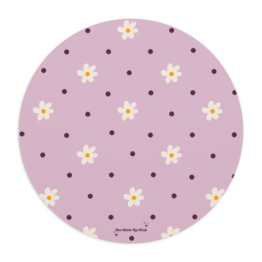 Flowers and dots pink - Round Small Mouse Pad