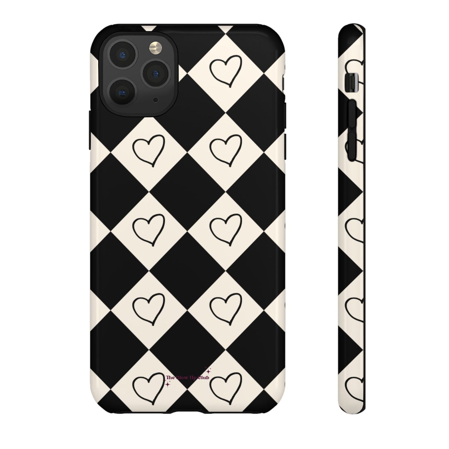 Black and cream heart checkers - tough case