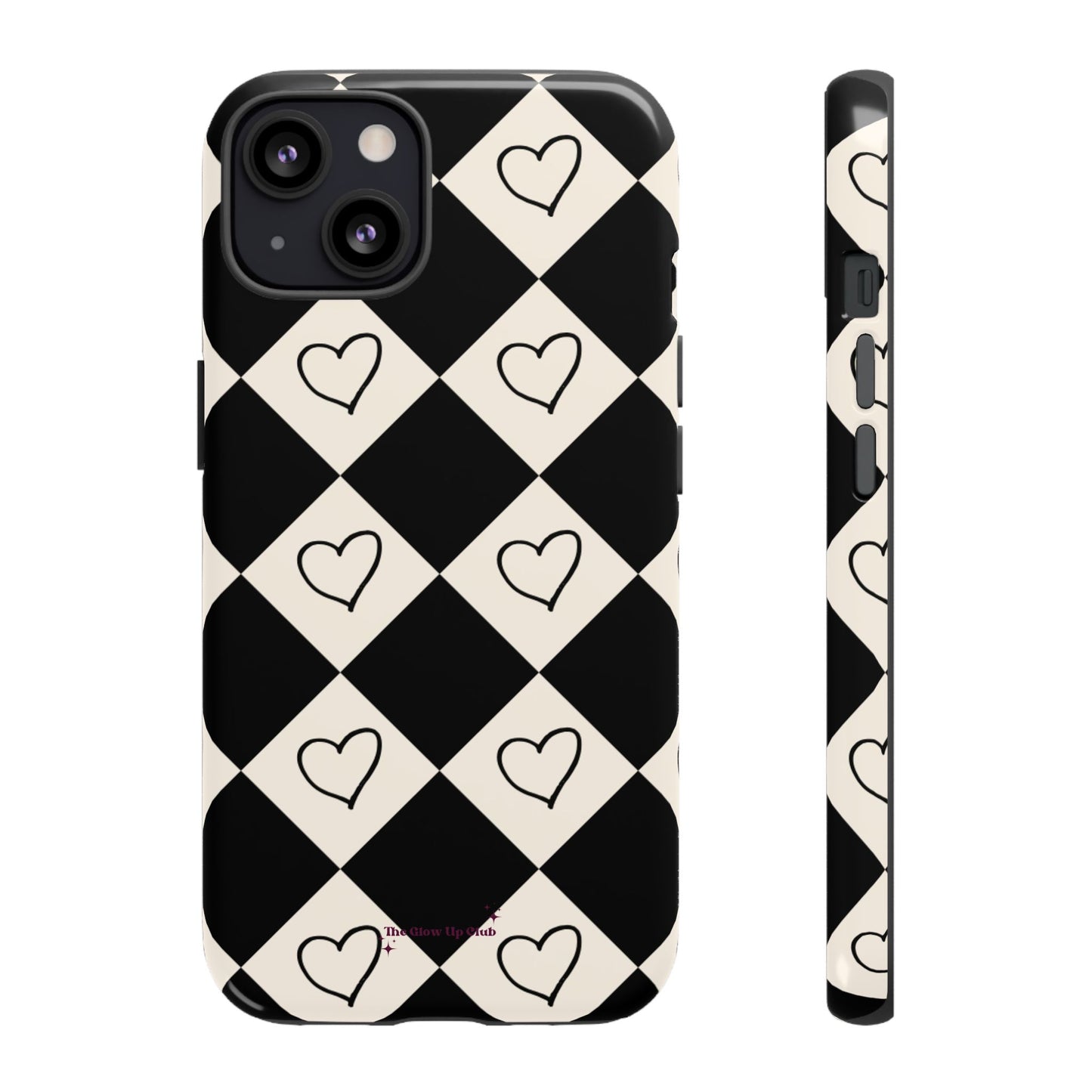 Black and cream heart checkers - tough case