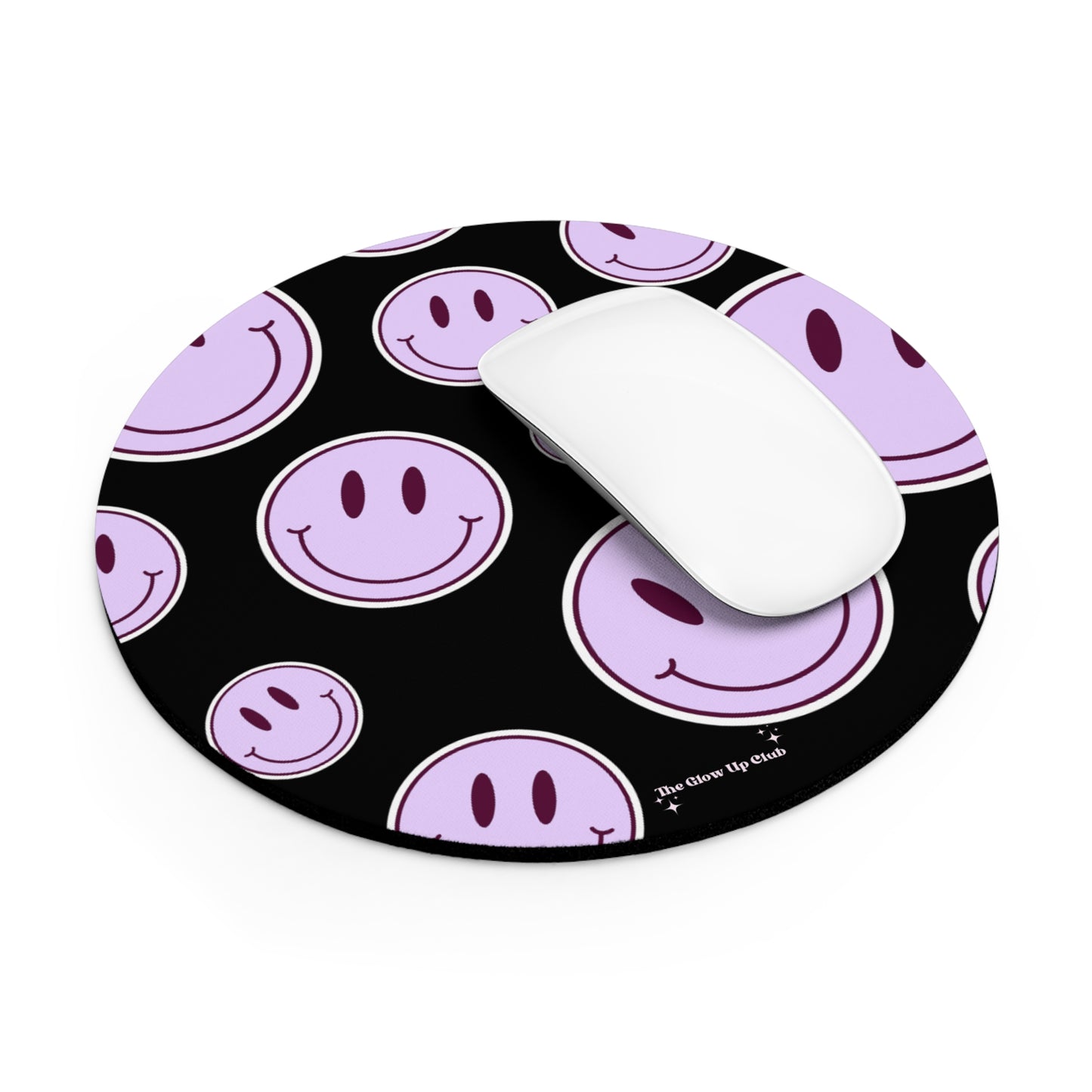 Smiley faces purple on black - Round Small Mouse Pad