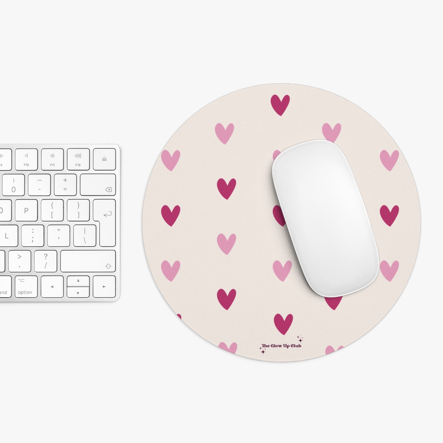 Cream heart pattern - Round Small Mouse Pad