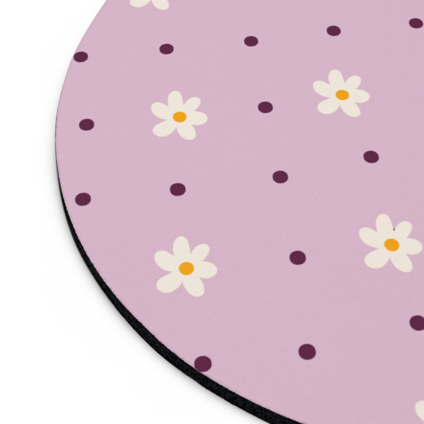 Flowers and dots pink - Round Small Mouse Pad