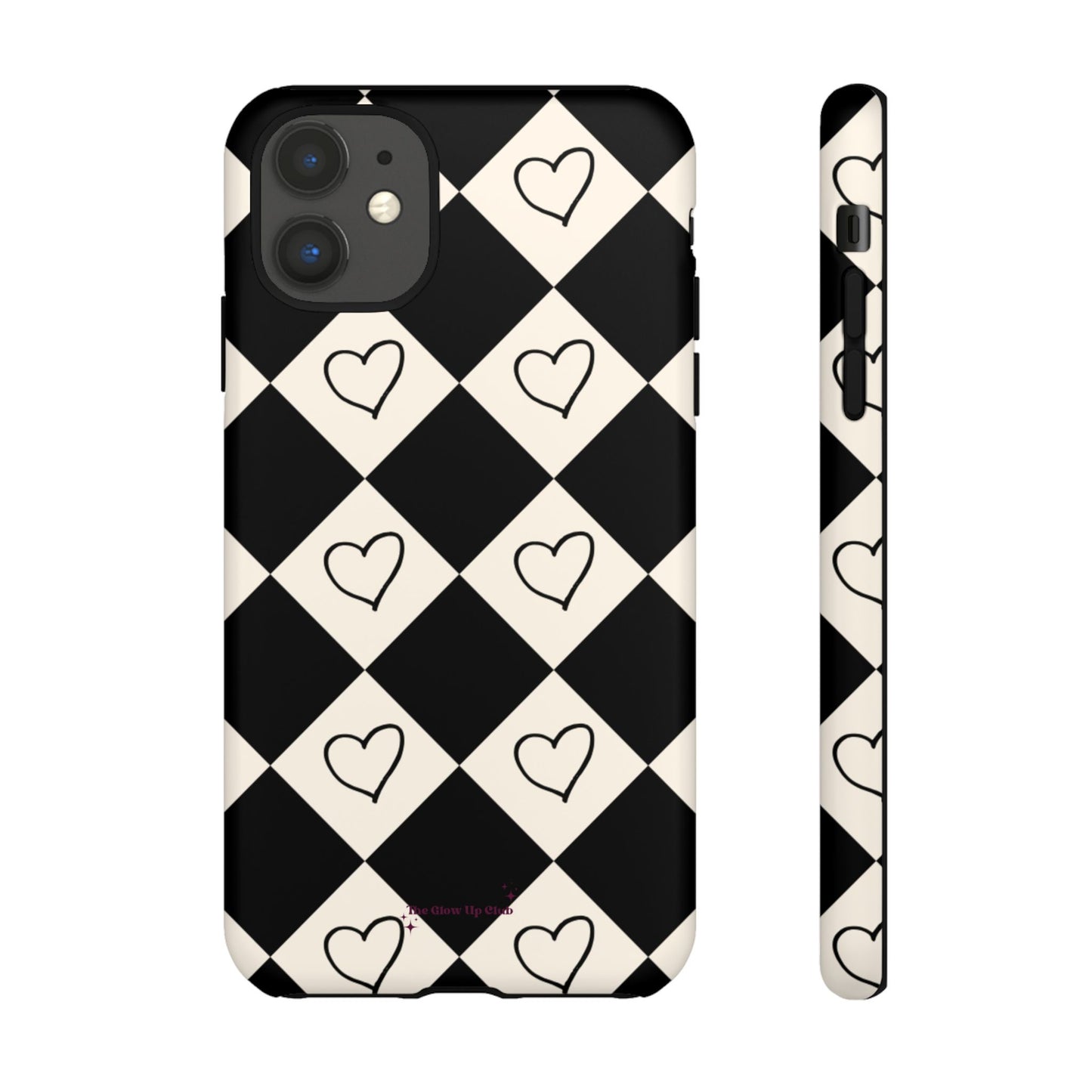 Black and cream heart checkers - tough case