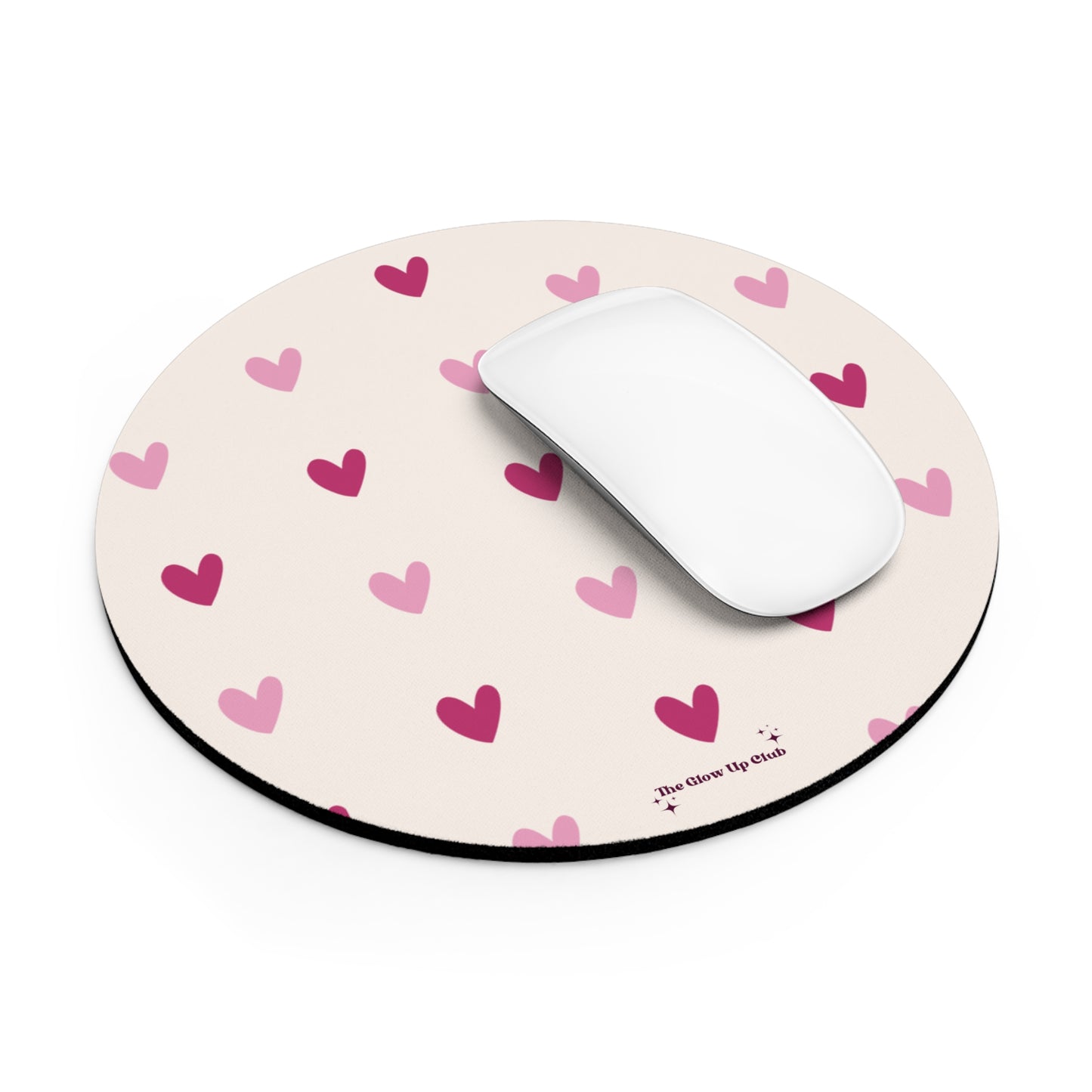 Cream heart pattern - Round Small Mouse Pad