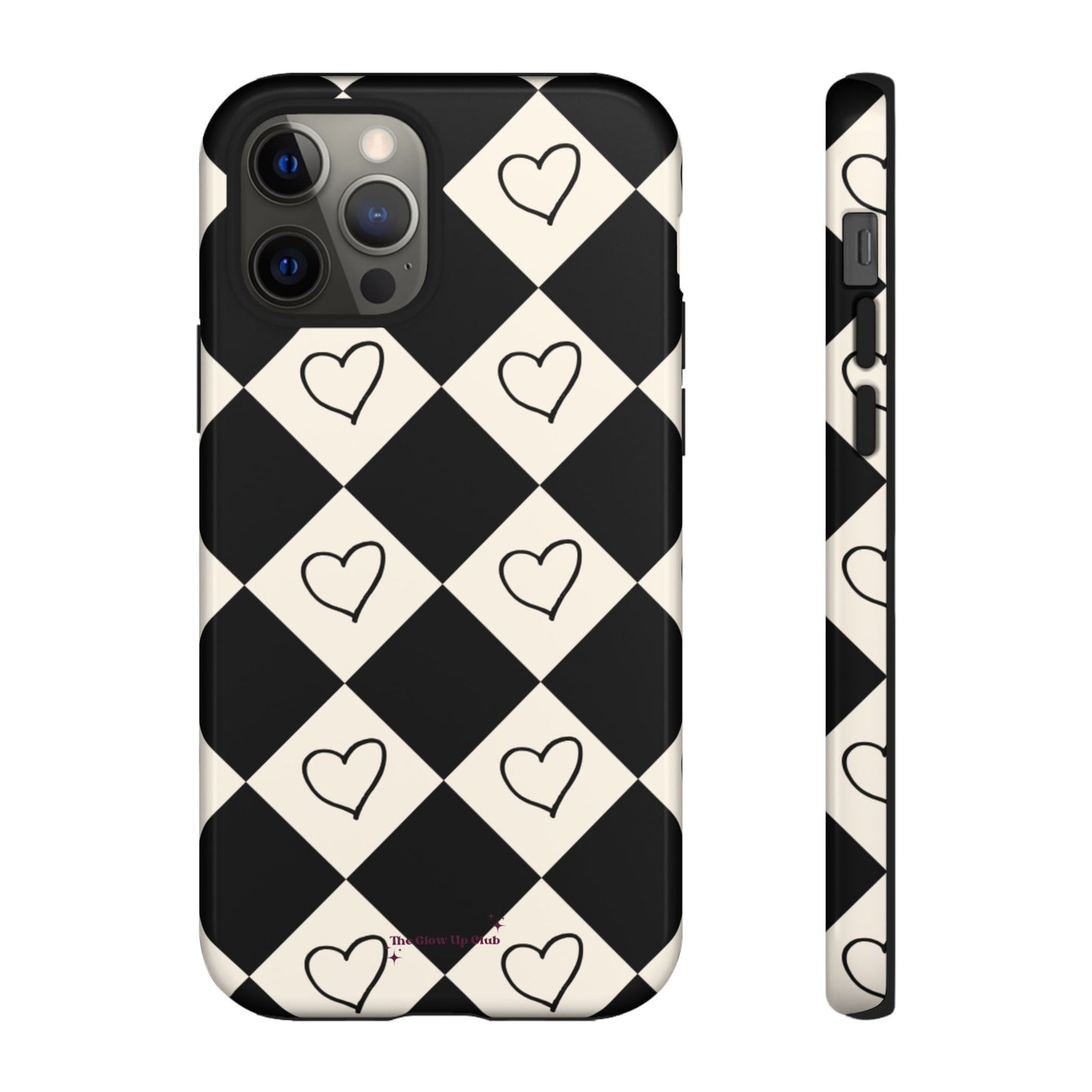 Black and cream heart checkers - tough case