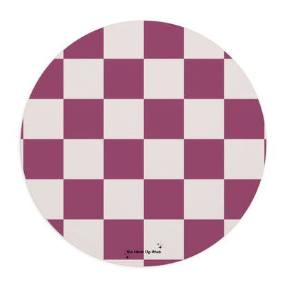 Burgundy checkers - Round Small Mouse Pad