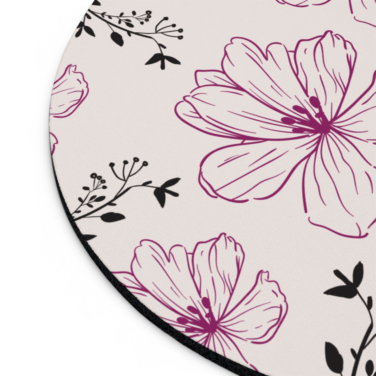 Realistic flowers cream - Round Small Mouse Pad