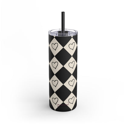 Black and cream heart checkers Tumbler, 20oz