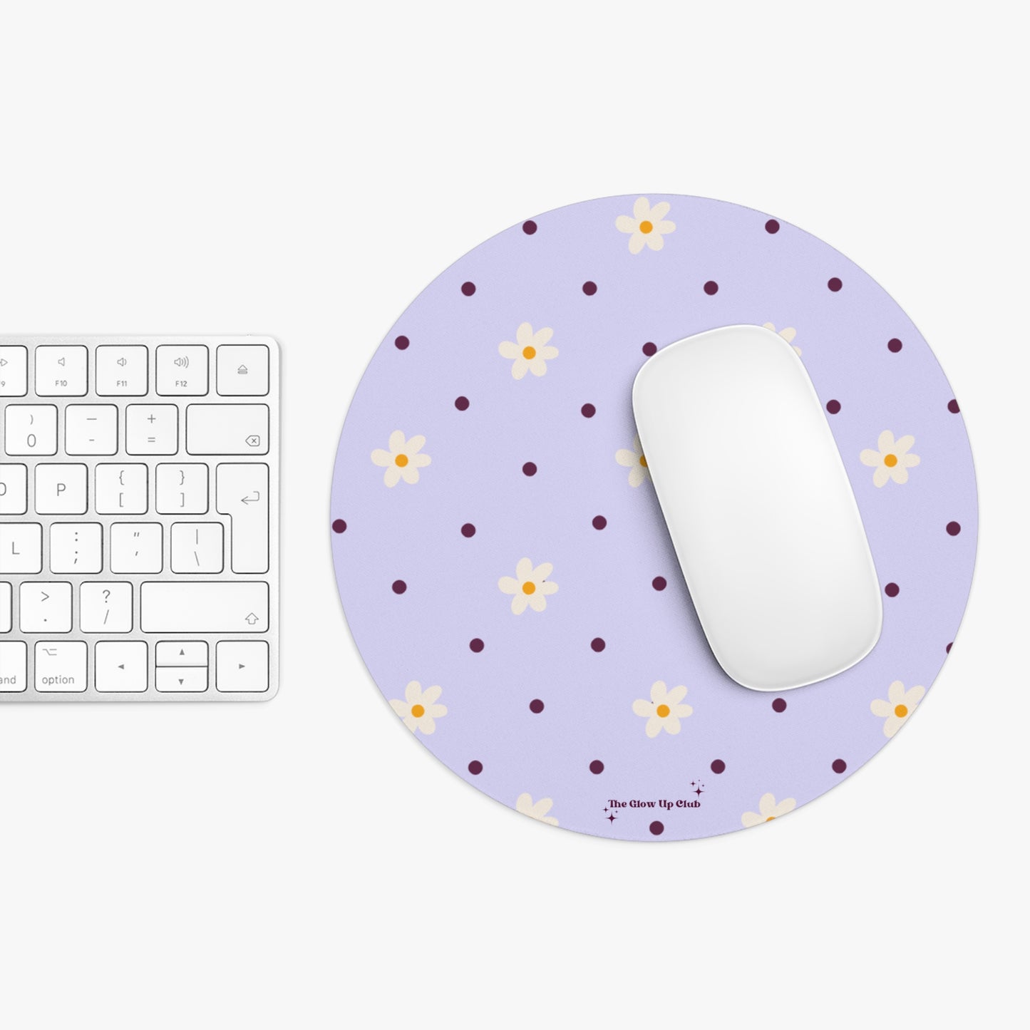 Flowers and dots purple - Round Small Mouse Pad