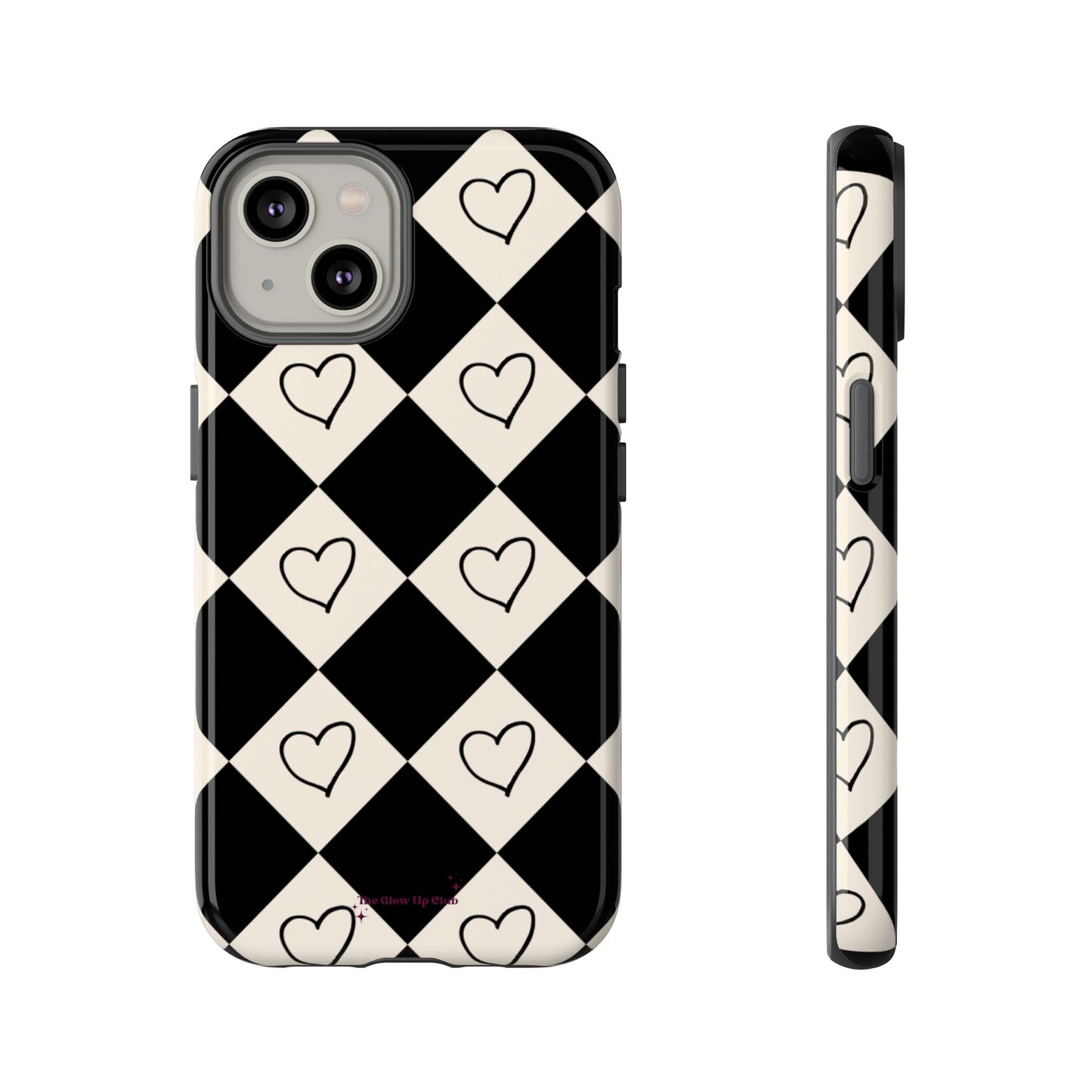 Black and cream heart checkers - tough case