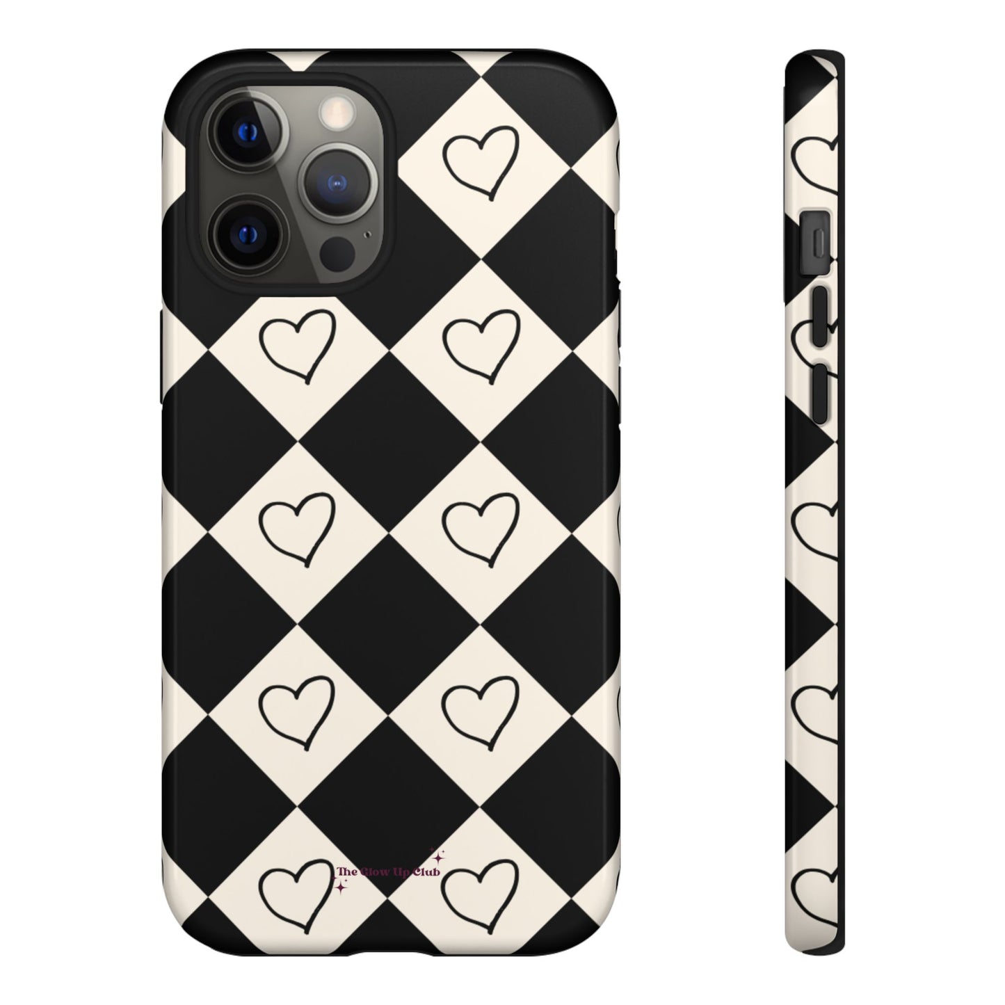 Black and cream heart checkers - tough case