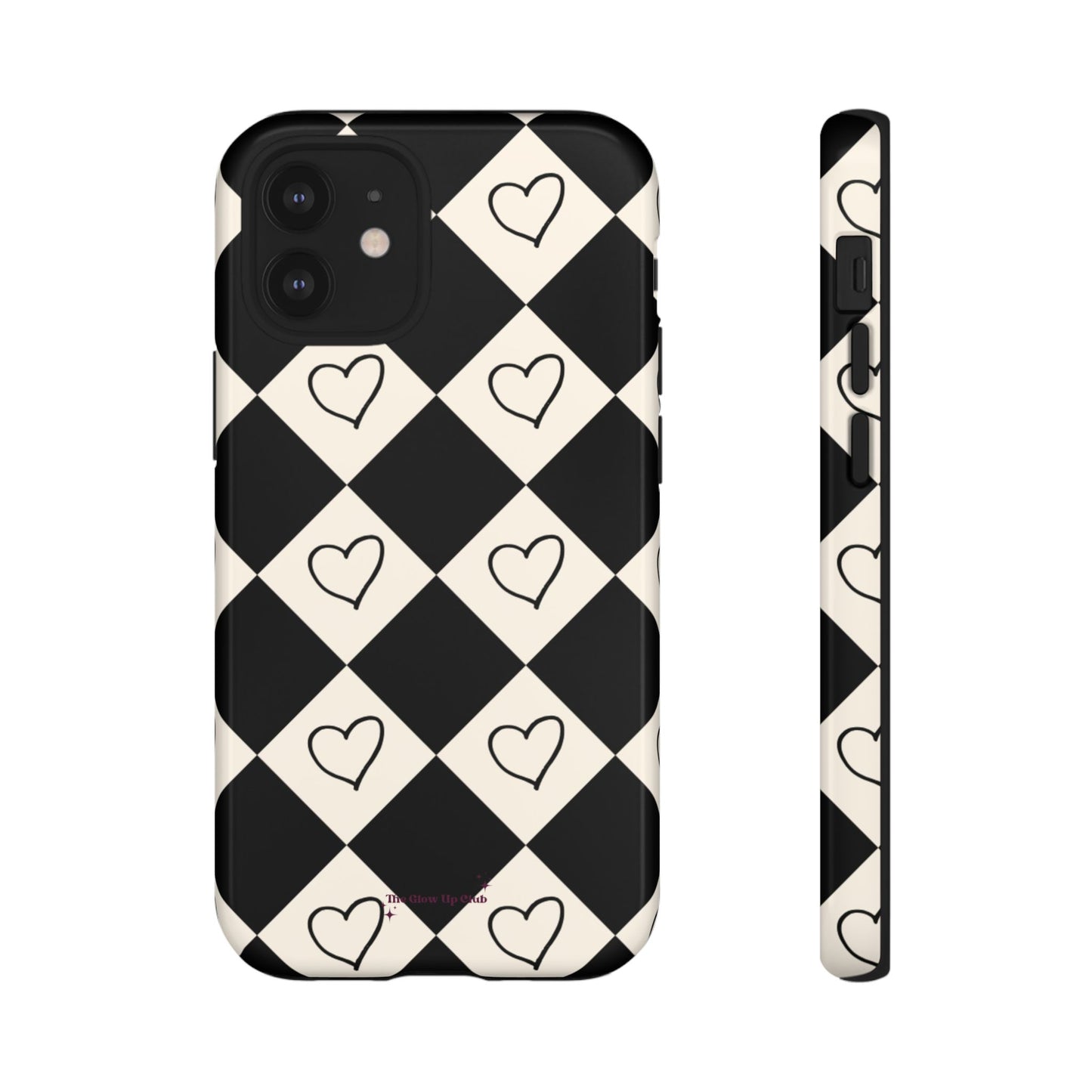 Black and cream heart checkers - tough case