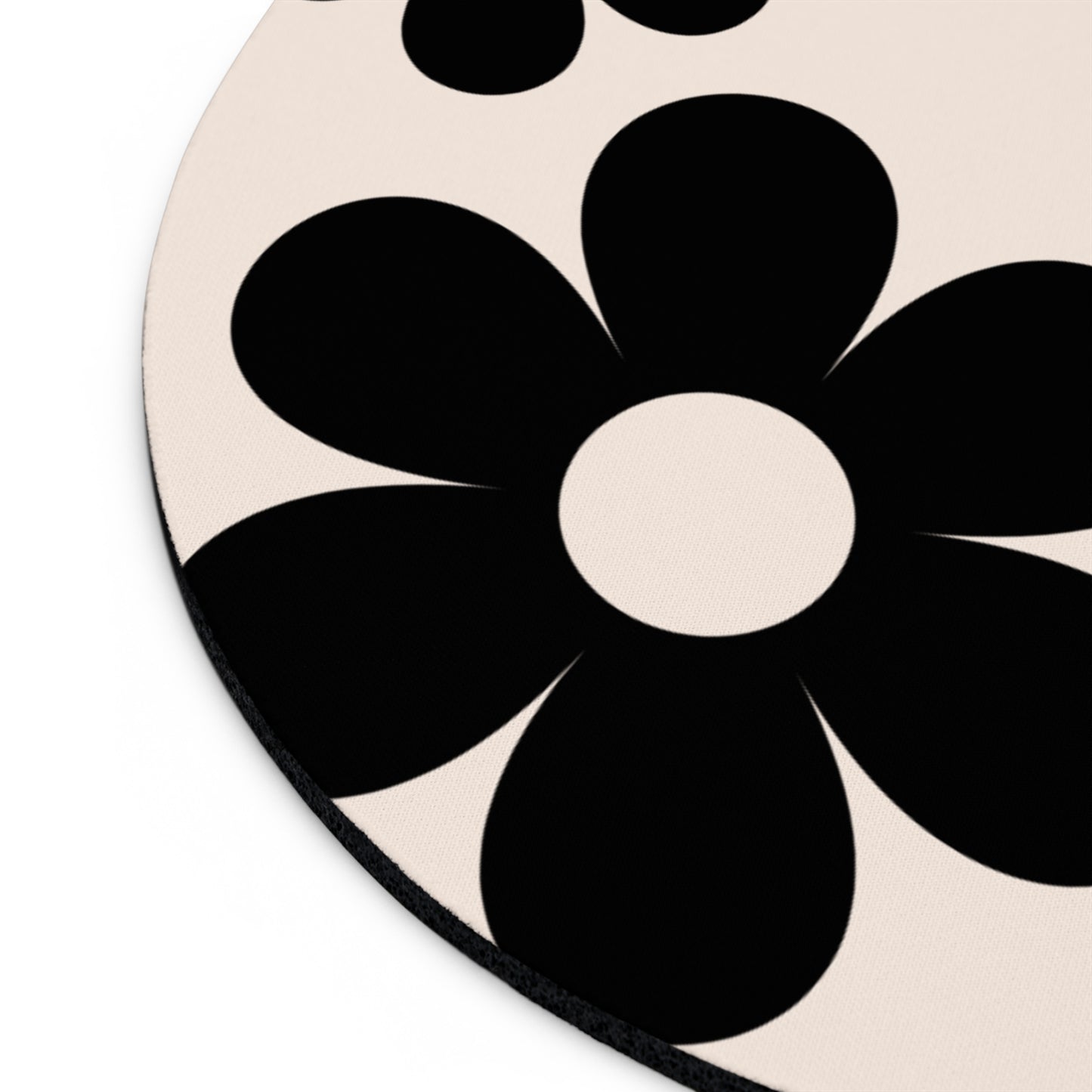 Big black flowers on cream background - Round Small Mouse Pad