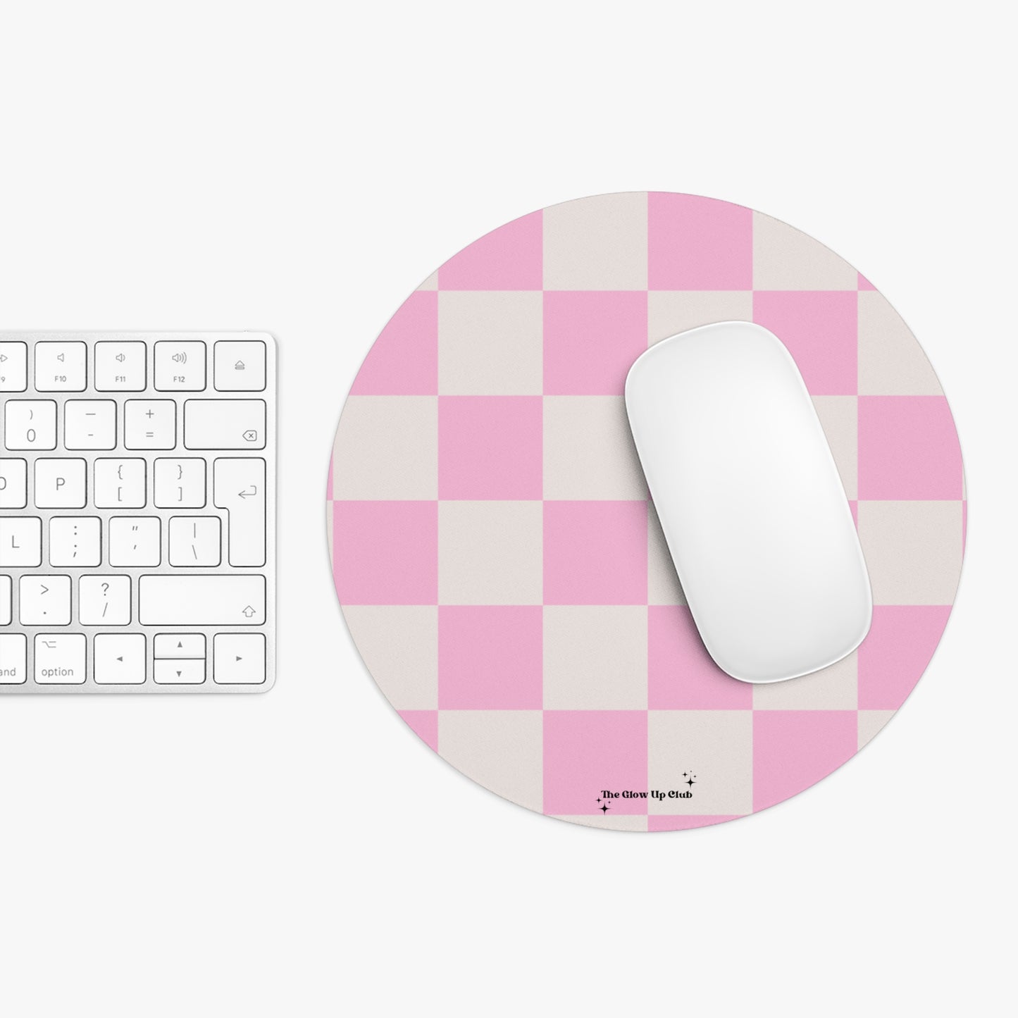 Bright pink checkers - Round Small Mouse Pad