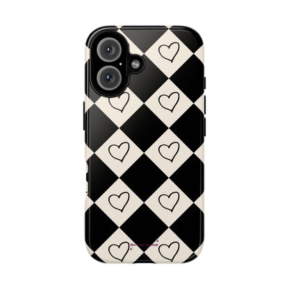 Black and cream heart checkers - tough case