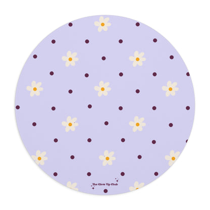 Flowers and dots purple - Round Small Mouse Pad