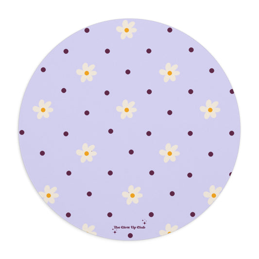 Flowers and dots purple - Round Small Mouse Pad